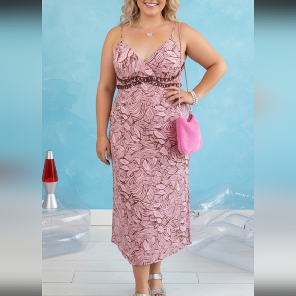 Vintage Y2K BabyDoll Stone Sequin Beaded Empire Waist Fairy Whimsical Midi Dres - Picture 1 of 11